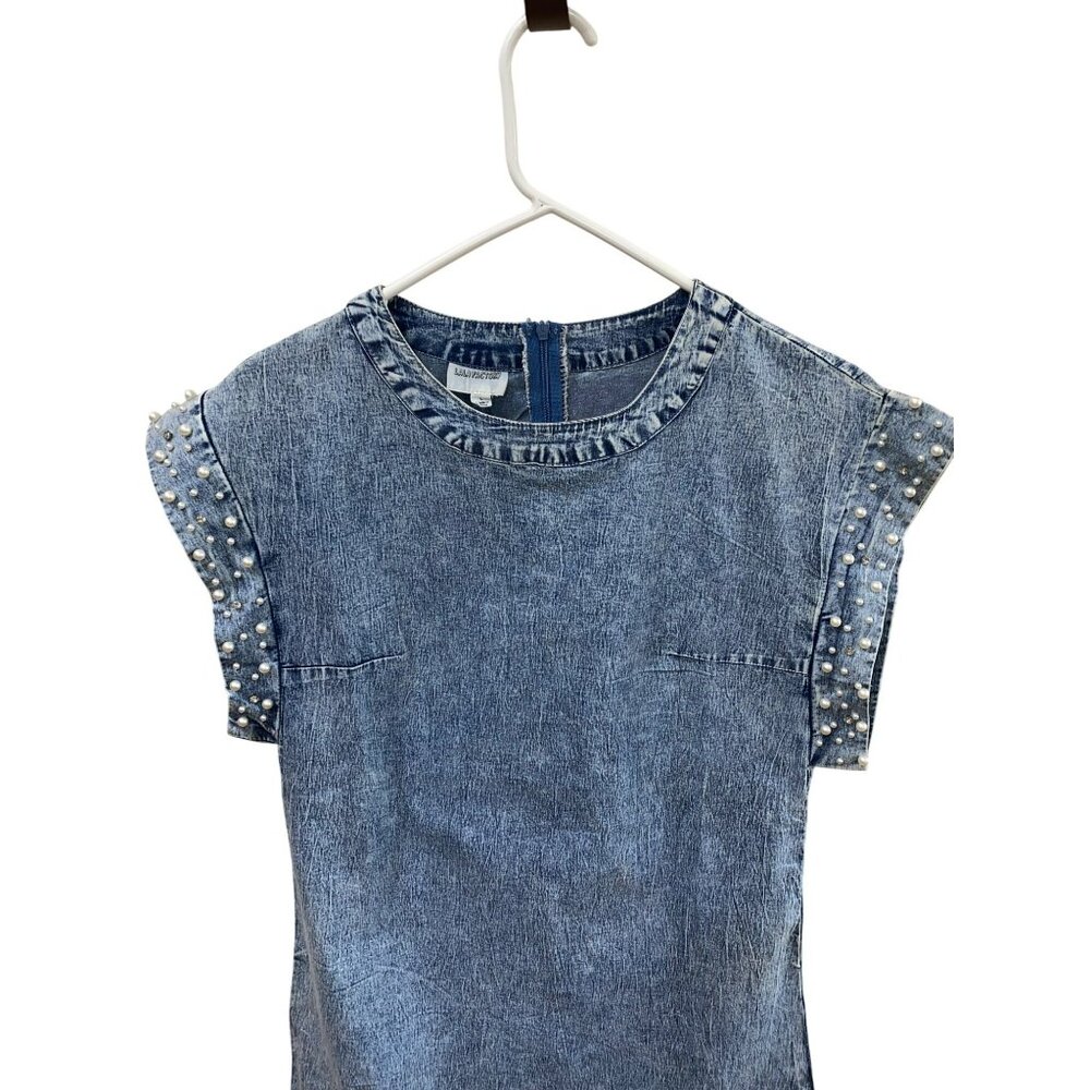 LALA Factory Ladies Denim Dress with Pearl and Stud details Size Large - Picture 10 of 13
